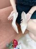 Cao gót nhọn da trơn hở eo C048