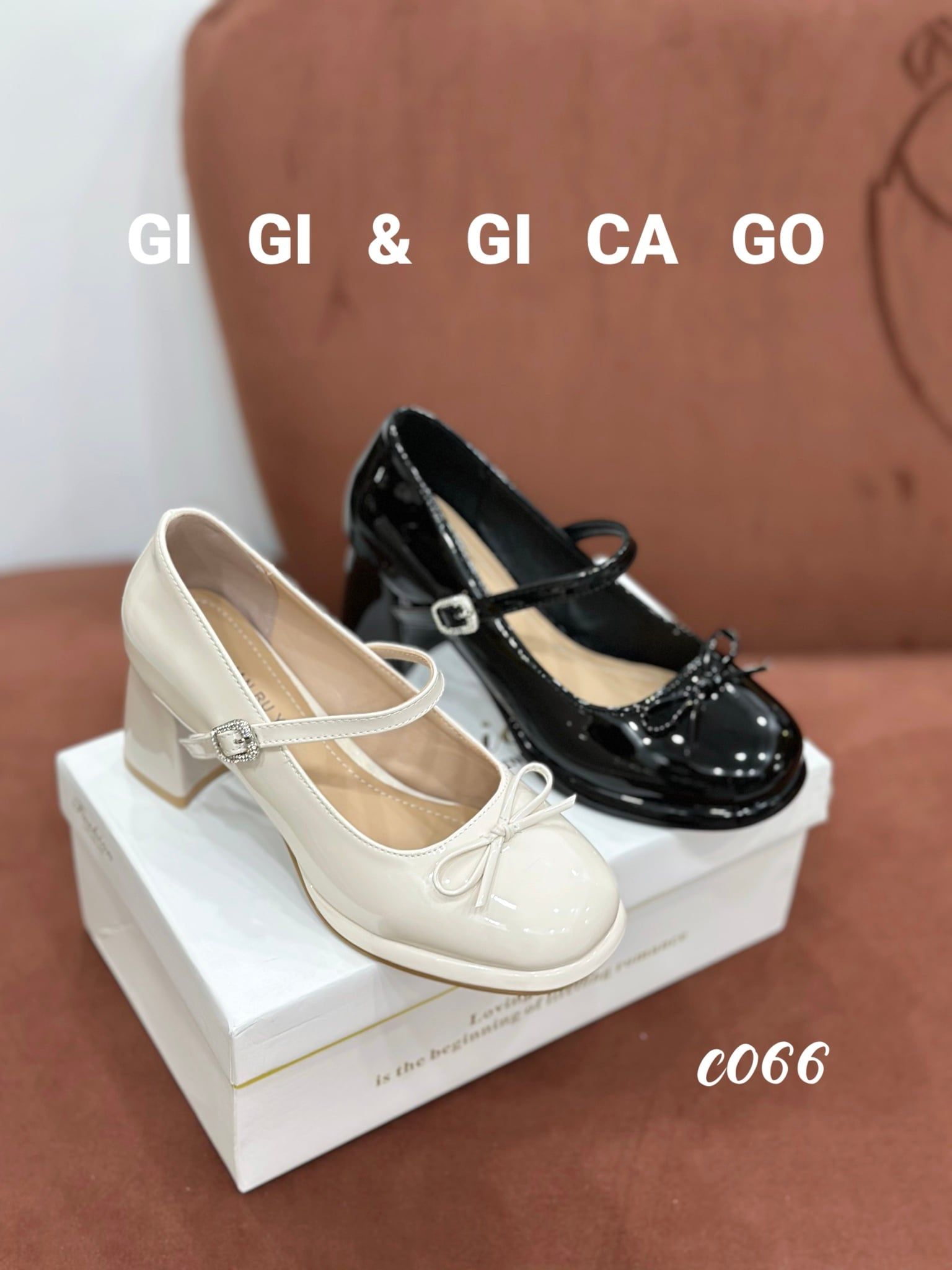 Cao gót vuông nơ Lolita C066