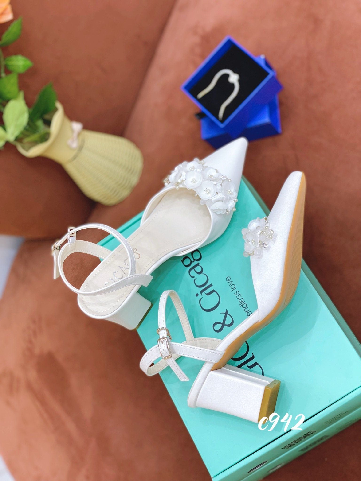 Cao gót vuông hở gót nhiều HOA WD trơn C942