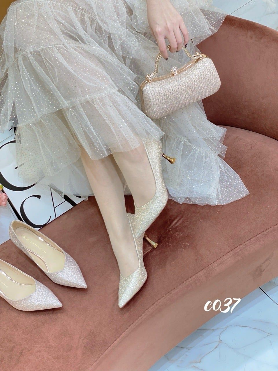 Cao gót nhọn tiệc Bling C037