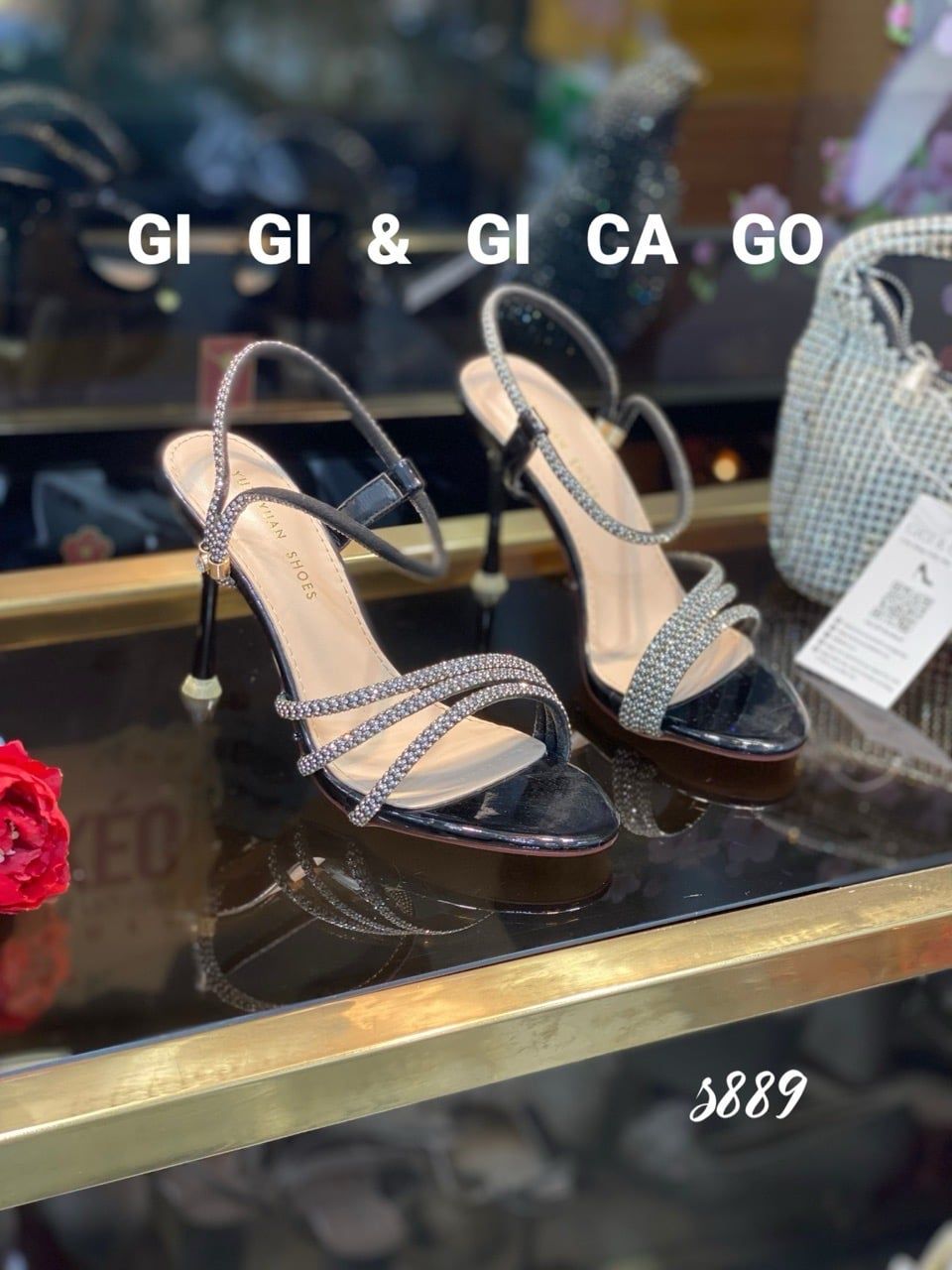 Sandal gót nhọn tiệc bling S889