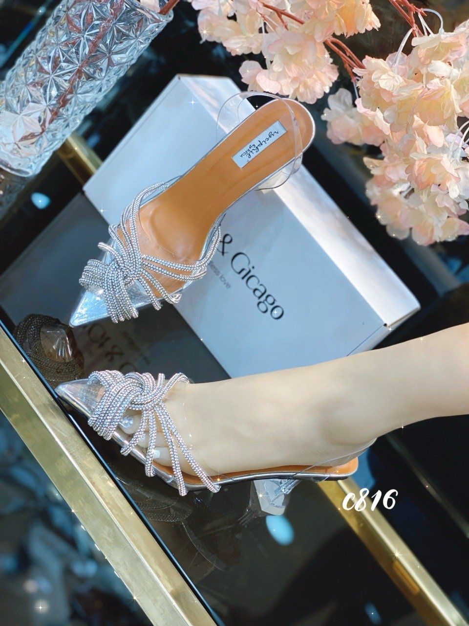 Cao gót vuông hở gót tiệc trong C816