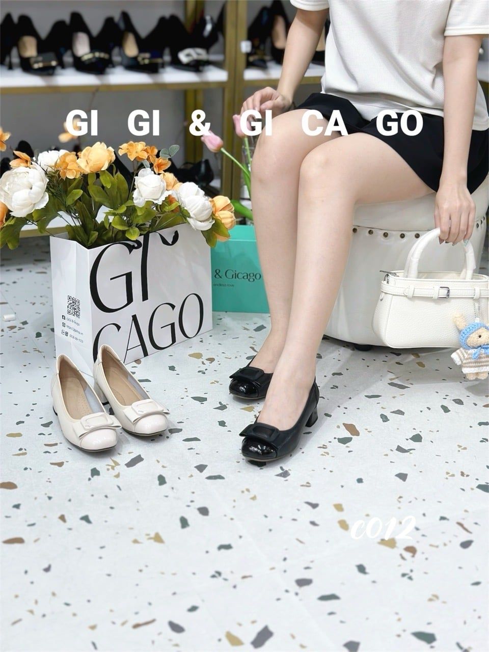 Cao gót vuông da trơn C012