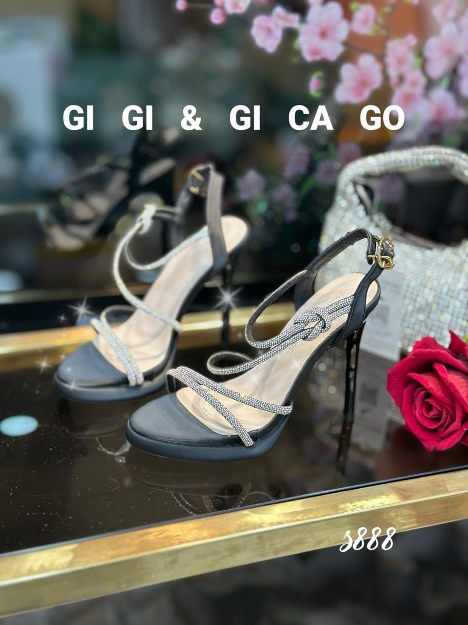 Sandal gót nhọn tiệc bling S888