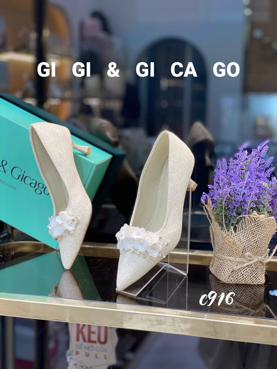 Cao gót nhọn kim tuyến đính GIAYCUOI C916