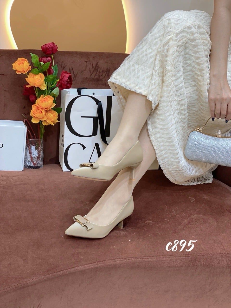 Cao gót nhọn nơ Fashion C895