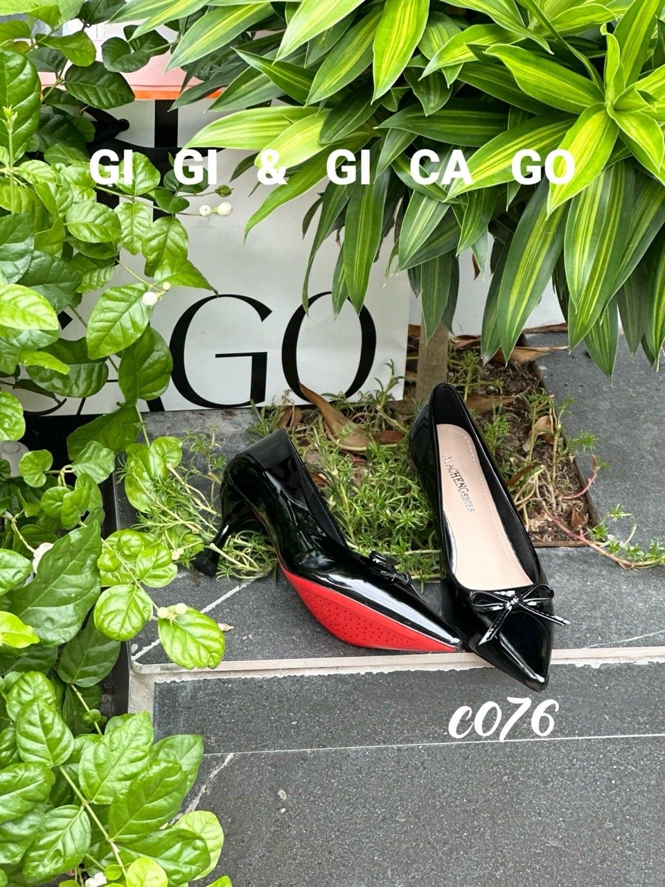 Cao gót nhọn bóng nơ C076