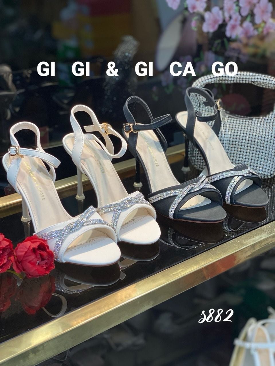 Sandal gót nhọn tiệc bling S882