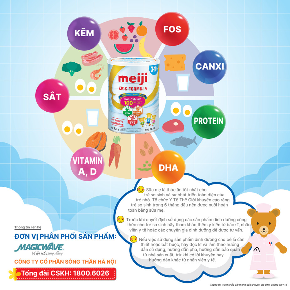 Sữa bột Meiji Kids Formula 3-10 Tuổi Lon 900g