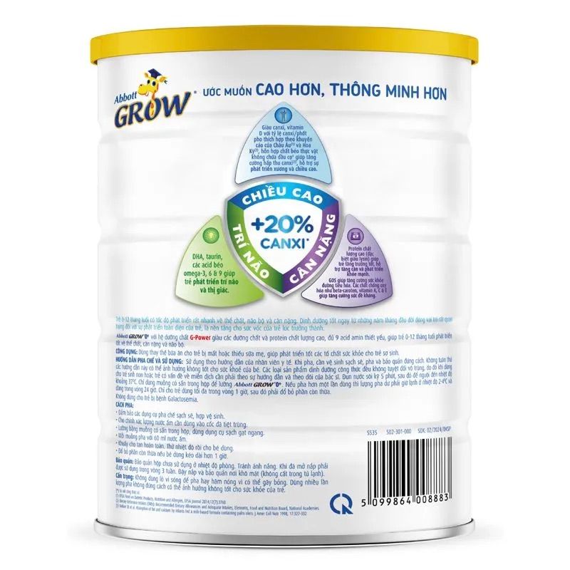 Sữa bột Abbott Grow 0+ 850g (0 - 12 tháng)