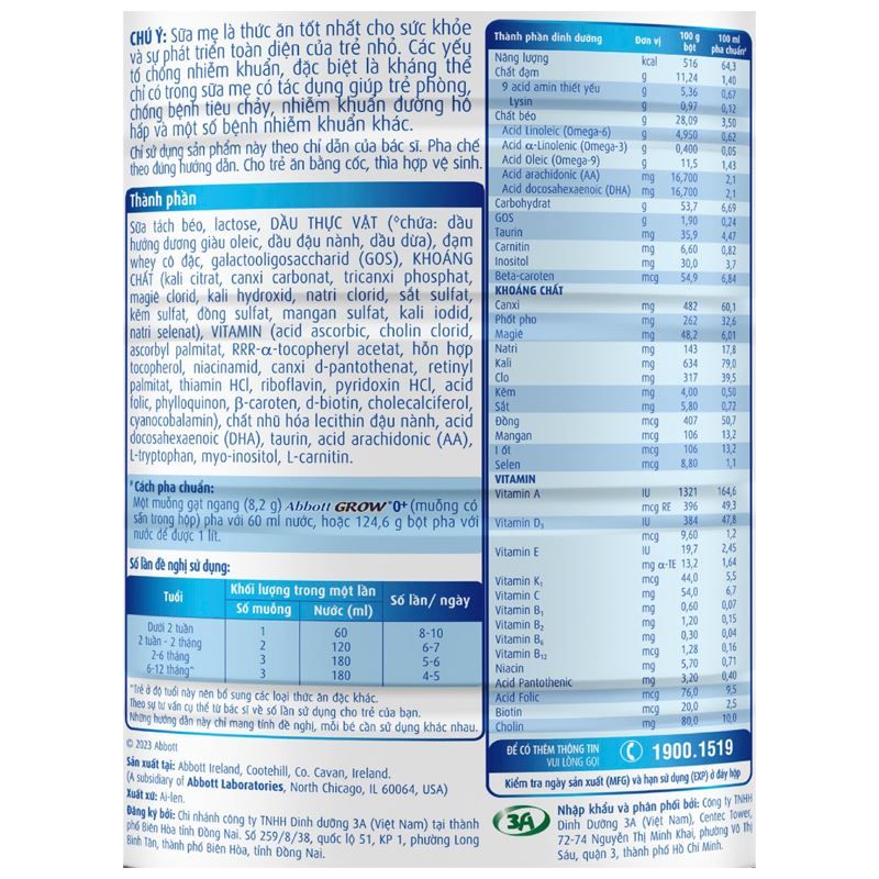Sữa bột Abbott Grow 0+ 850g (0 - 12 tháng)