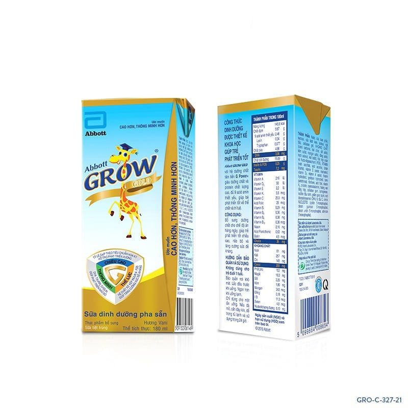 Sữa công thức Abbott Grow Gold hương vani 180ml (48 hộp)