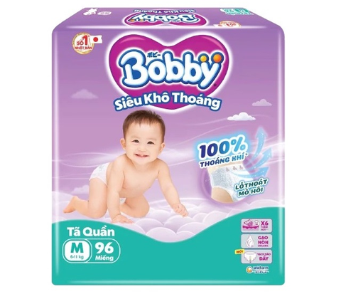 Tã quần Bobby Lõi Nén Thần Kỳ size M 96 miếng (cho bé 6 - 11kg) - Siêu mỏng, khô thoáng