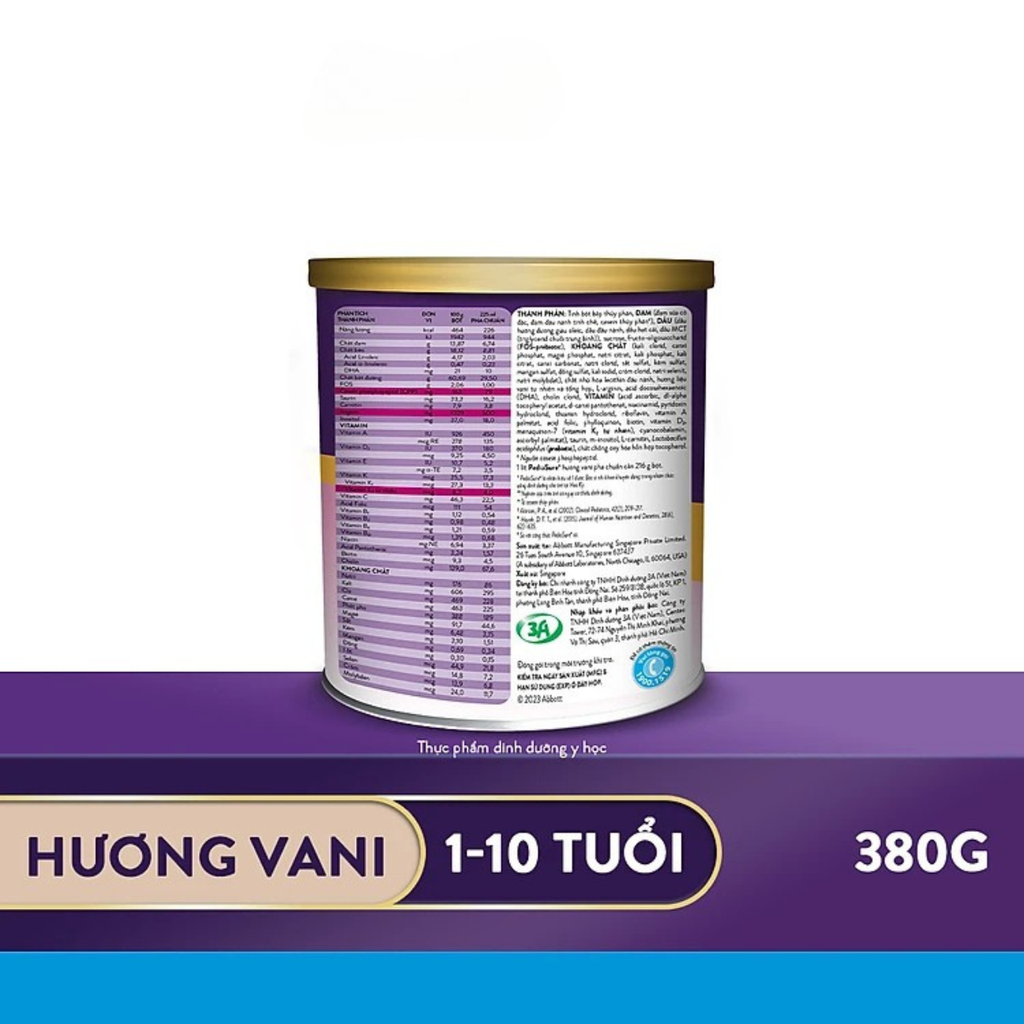 Sữa Pediasure 380g vani ít ngọt cho trẻ biếng ăn từ 1 đến 10 tuổi