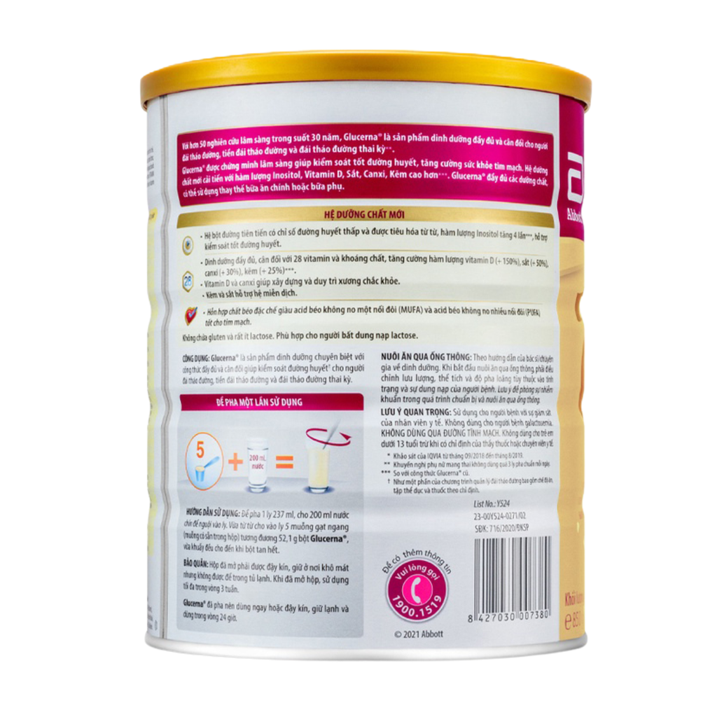 Sữa bột Glucerna Abbott 800g Hương Lúa mạch dành cho người bị tiểu đường
