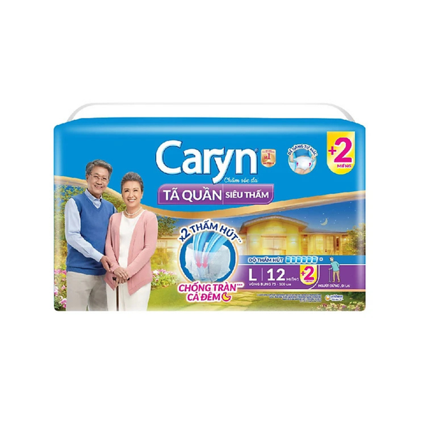 Tã Quần Người Lớn Caryn Mỏng Nhẹ Chống Tràn Size L-12 Miếng Dành Cho Người Già Có Thể Tự Đi Lại Được