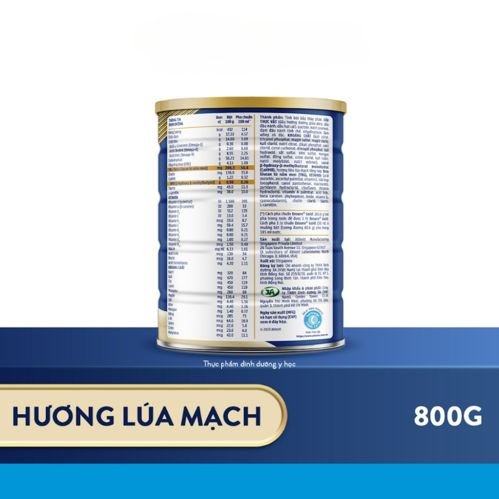 Sữa bột Ensure Gold hương Lúa Mạch HMB 800g