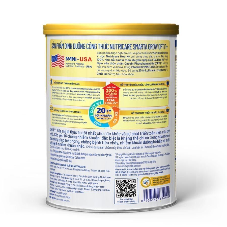 Sữa bột Nutricare Smarta Grow Opti 1+ 850g (1-3 tuổi)