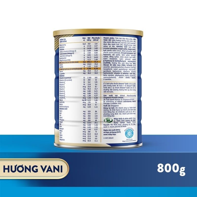 Sữa bột Ensure Gold Abbott hương vani 800g