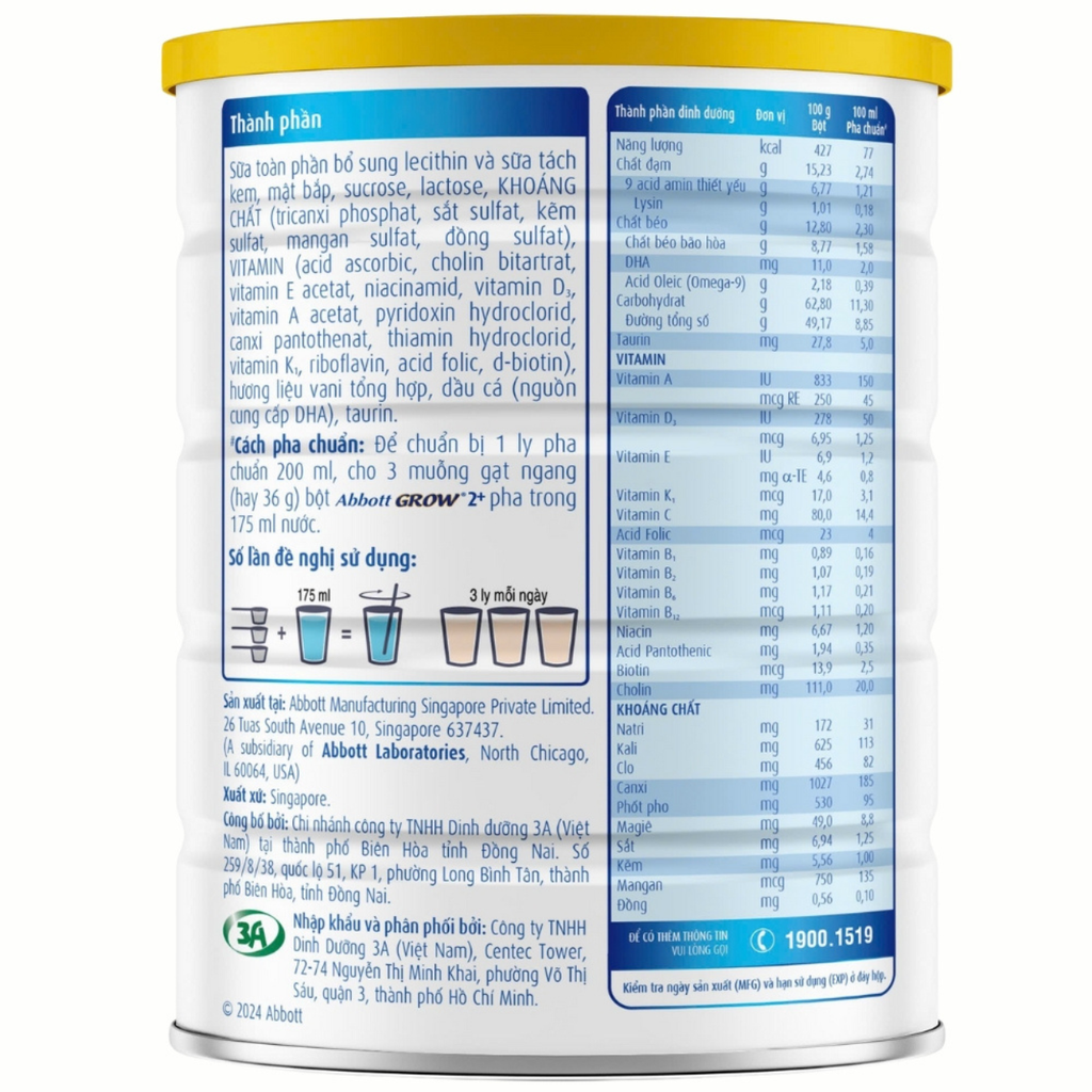 Sữa bột Abbott Grow 2+ 800g cho bé từ 2 tuổi