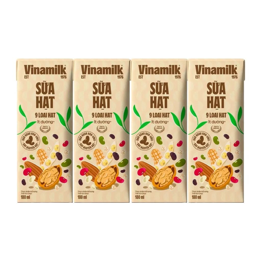 Lốc 4 hộp sữa 9 loại hạt Vinamilk Super Nut 180ml Ít Đường