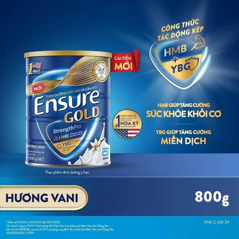 Sữa bột Ensure Gold Abbott hương vani 800g