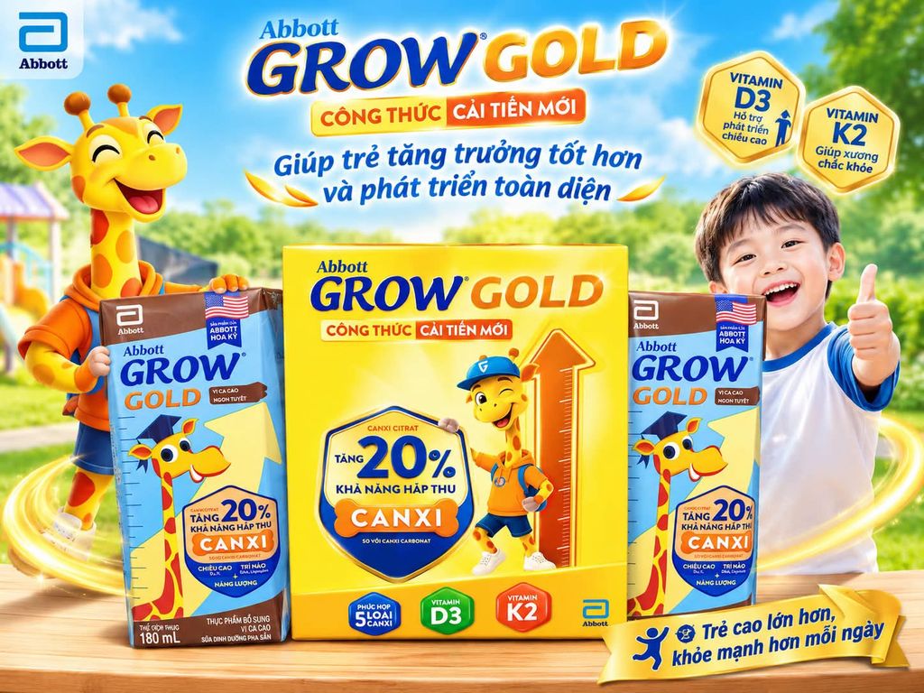 Sữa dinh dưỡng Abbott Grow Gold Cacao 180ml