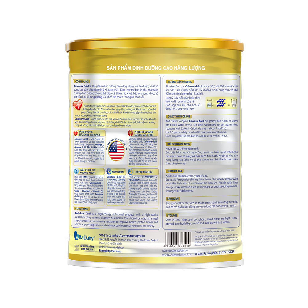 Sữa bột CaloSure Gold Vitadairy ít đường 900g