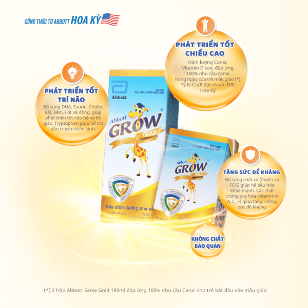 Thùng 48 hộp 180ml sữa nước Abbott Grow Gold hương vani