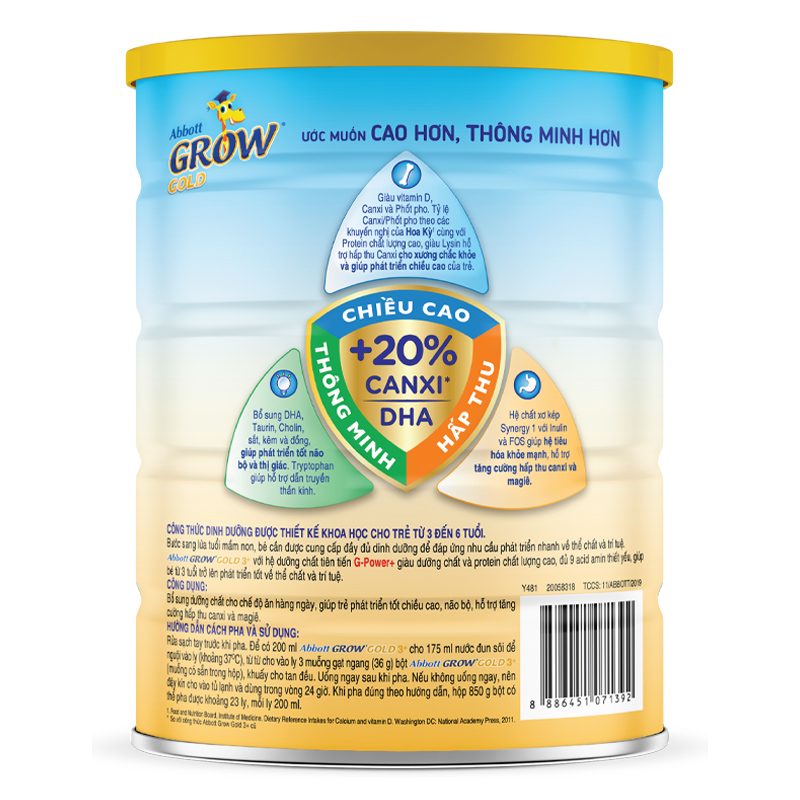 Sữa bột Abbott Grow Gold 3+ 850g (3-6 tuổi)