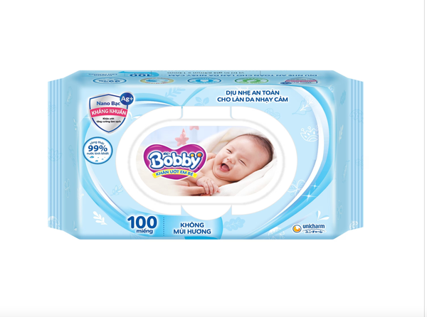 Khăn ướt Bobby không hương 100 miếng