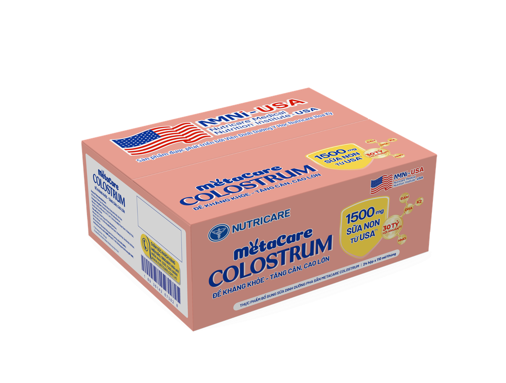 Thùng 48 hộp sữa nước 110ml Metacare Colostrum - Cho trẻ từ 1 tuổi trở lên.