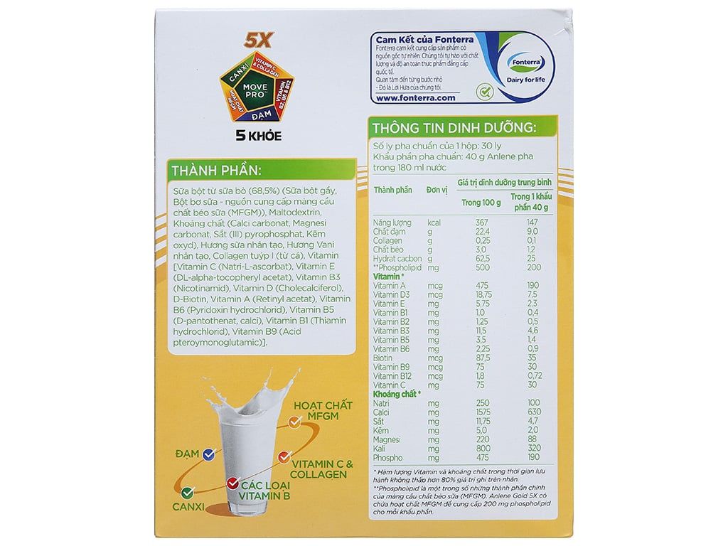 Sữa bột Anlene Gold 5X hương vani hộp 1,2kg