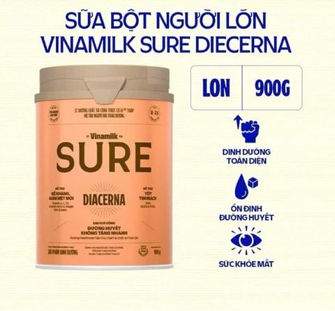 Sữa bột Vinamilk Sure Diacerna 900g Dinh Dưỡng Cho Người Bệnh Tiểu Đường