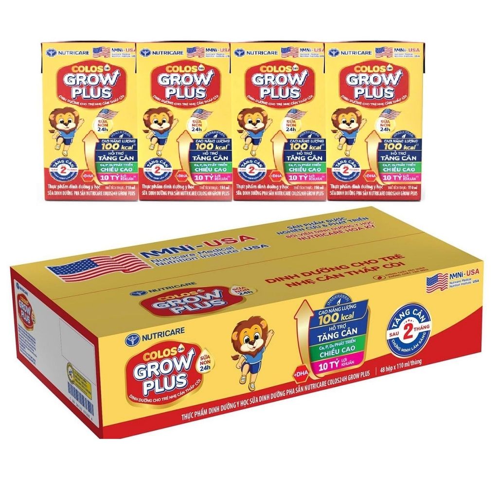 Lốc 4 hộp sữa nước 110ml COLOS24h GROW PLUS - Cho trẻ từ 1 tuổi trở lên.