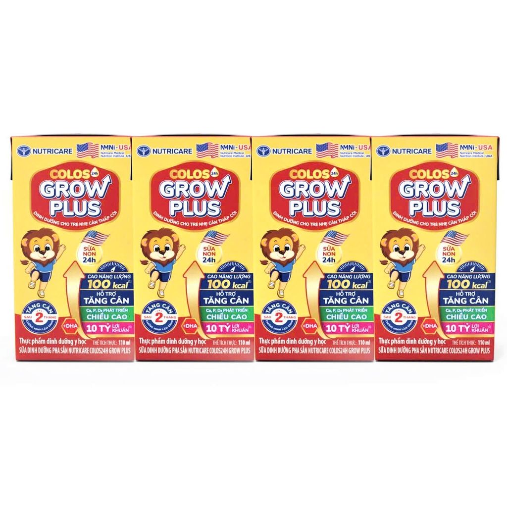 Lốc 4 hộp sữa nước 110ml COLOS24h GROW PLUS - Cho trẻ từ 1 tuổi trở lên.