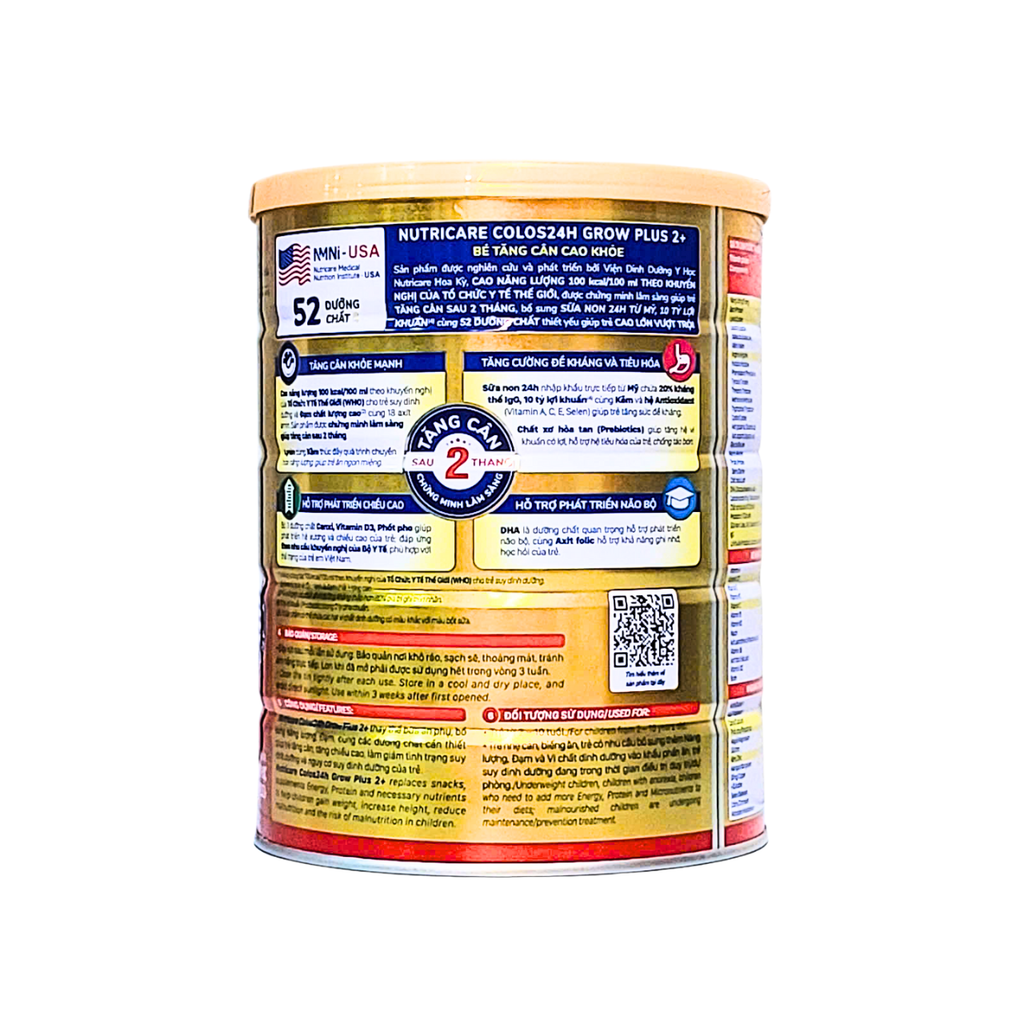Sữa bột Colos24h Grow Plus 1+ 850g - Nutricare - Cho bé từ 1 đến 2 tuổi.