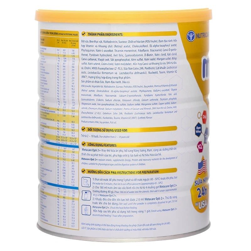 Sữa bột MetaCare OPTI 2+ 850g - Cho bé từ 2 đến 10 tuổi