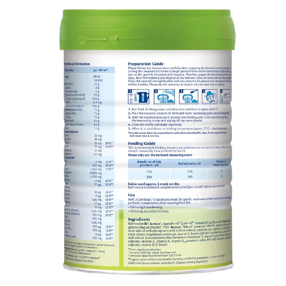 Sữa HiPP Organic Combiotic số 2 800g (6-12 tháng)