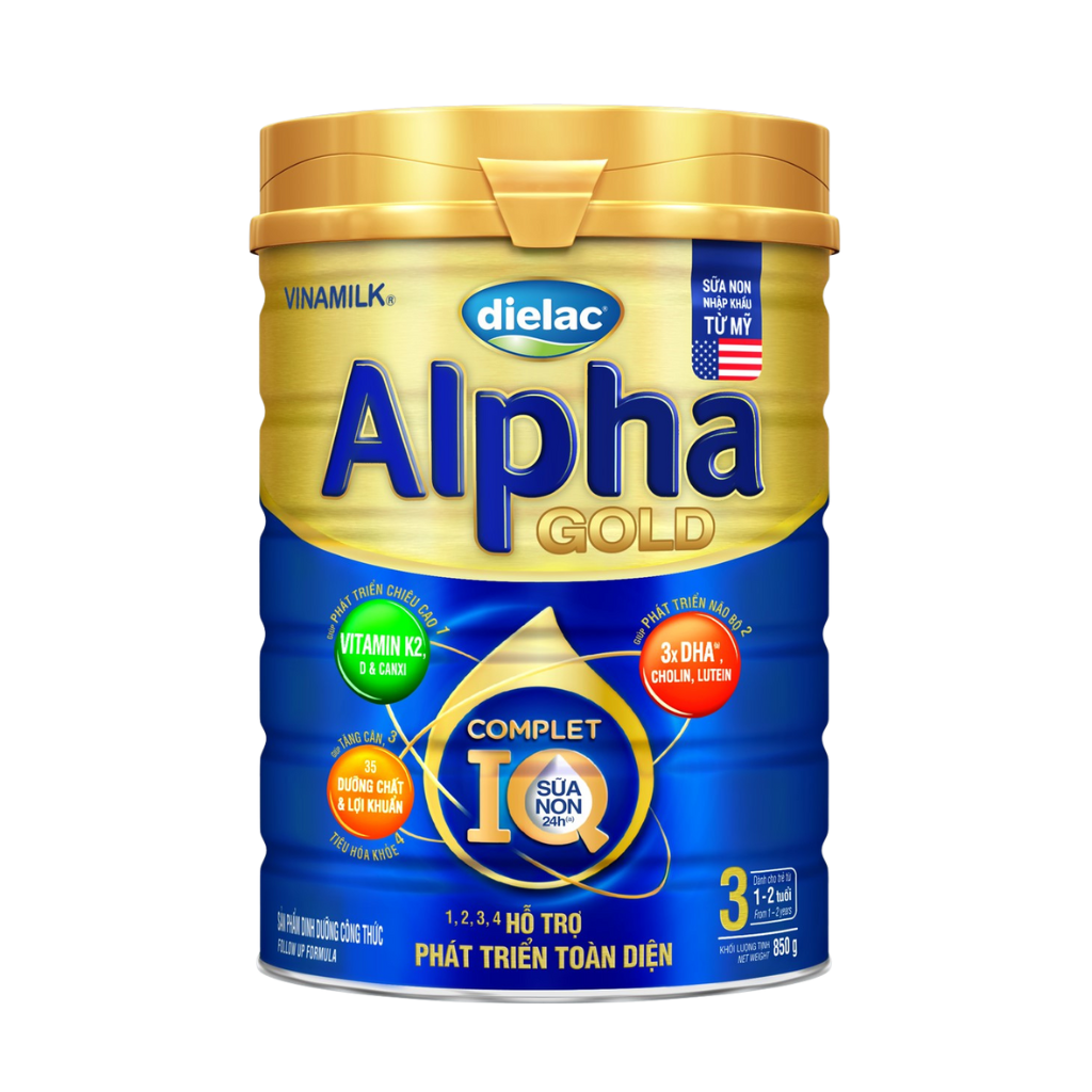 Sữa bột Vinamilk Dielac Alpha Gold 3, 850g (1-2 tuổi)