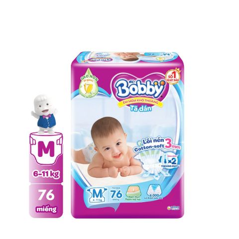 Tã dán Bobby siêu thấm size M 76 miếng (6-10kg)