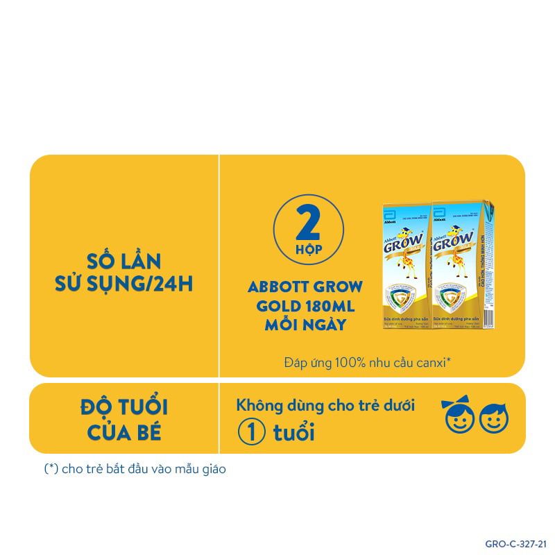 Sữa dinh dưỡng Abbott Grow Gold hương vani 180ml (Từ 1 tuổi)