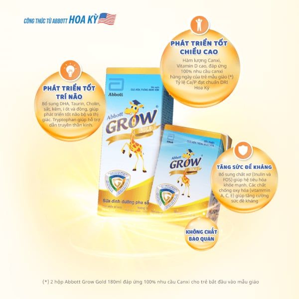 Sữa dinh dưỡng Abbott Grow Gold hương vani 180ml (Từ 1 tuổi)