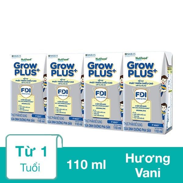 Thùng 24 hộp sữa nước 110ml Nutifood GrowPLUS+ Bạc (trên 1 tuổi)