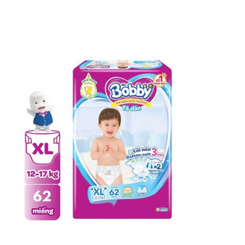 Tã dán Bobby siêu thấm size XL 62 miếng (12-17kg) (giao bao bì ngẫu nhiên)
