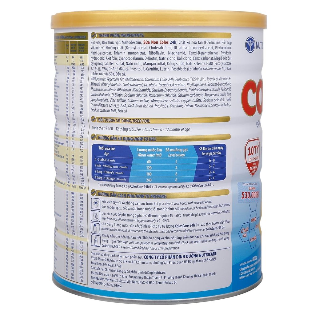 Sữa bột ColosCare 0+ 800g (trẻ 0-12 tháng)