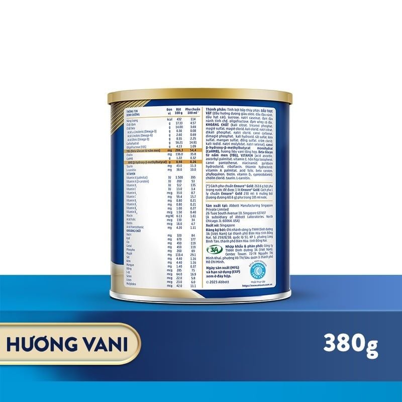 Sữa bột Ensure Gold Abbott hương vani 380g (HMB)