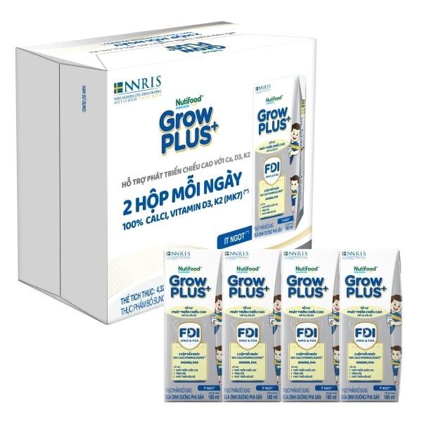 Thùng 24 hộp sữa nước 180ml Nutifood GrowPLUS+ Bạc (trên 1 tuổi)