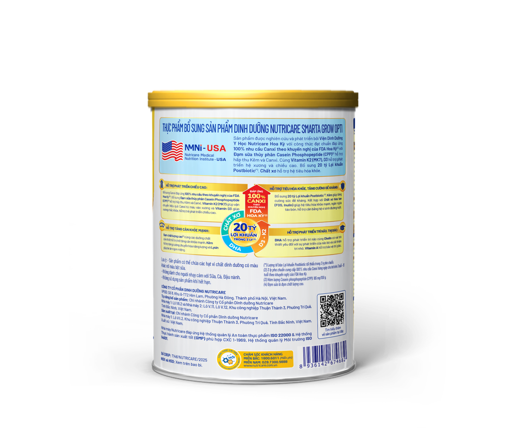 Sữa bột Nutricare Smarta Grow Opti 3+ 850g - Cho bé từ 3 tuổi