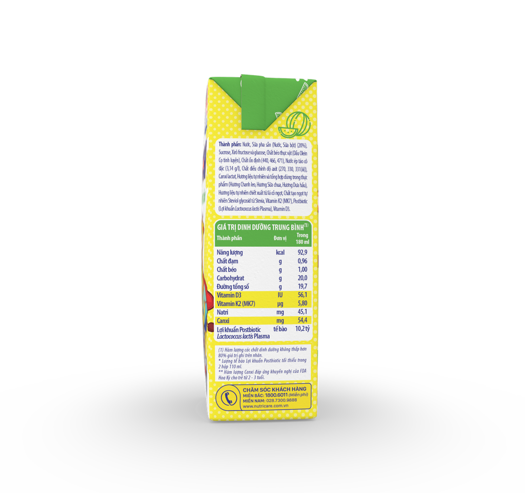 Lốc 4 hộp sữa pha sẵn 180ml Nutricare Smarta Grow -Sữa dinh dưỡng trái cây - Cho trẻ từ 1 tuổi trở lên.